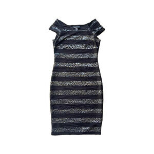 Frank Lyman Dress Size 6 Zebra Rhinestone Y2K Glam Evening Cocktail Party Formal